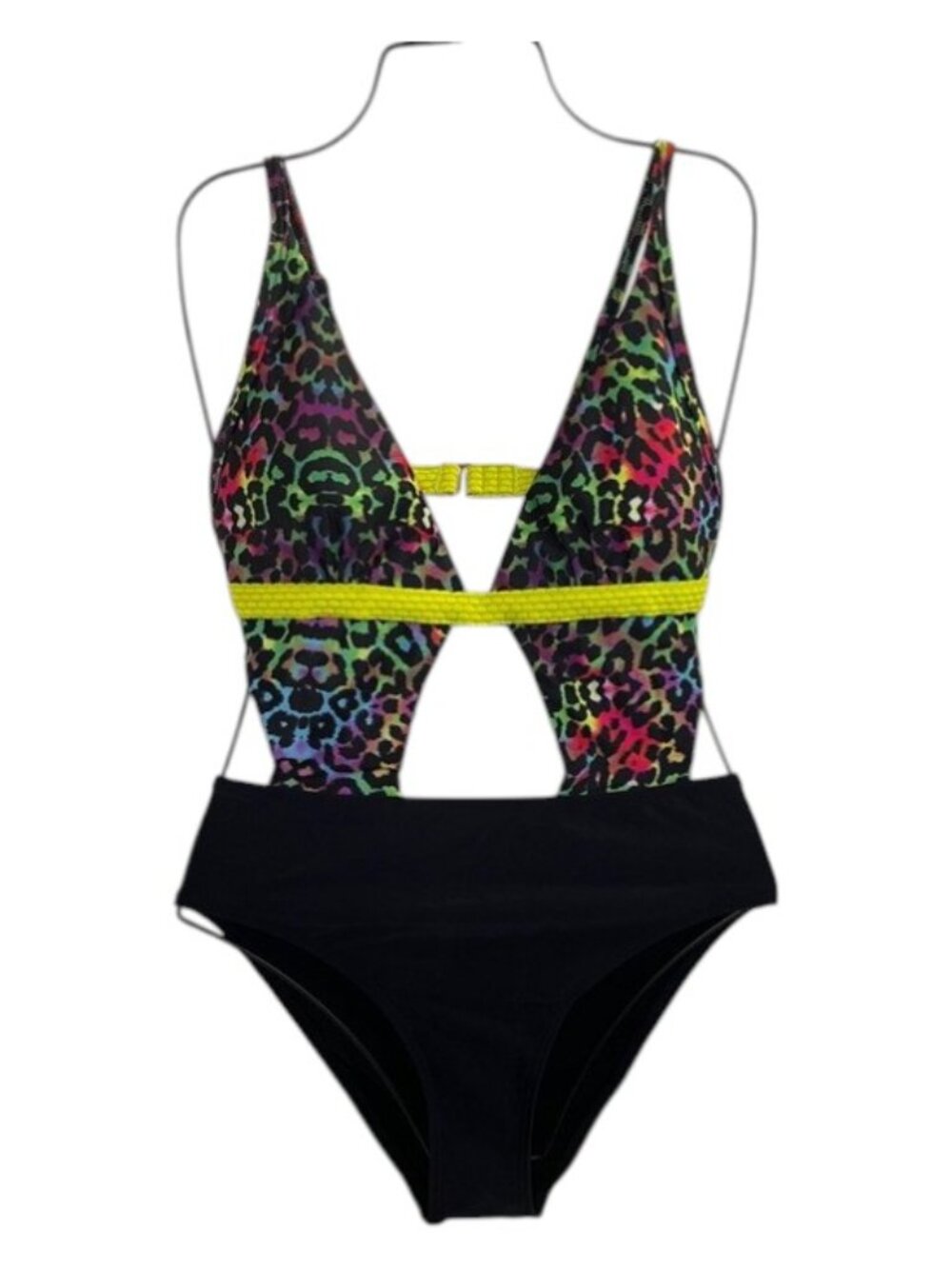 New Neon Leopard Cutout One-Piece Swimsuit Women's Size Small